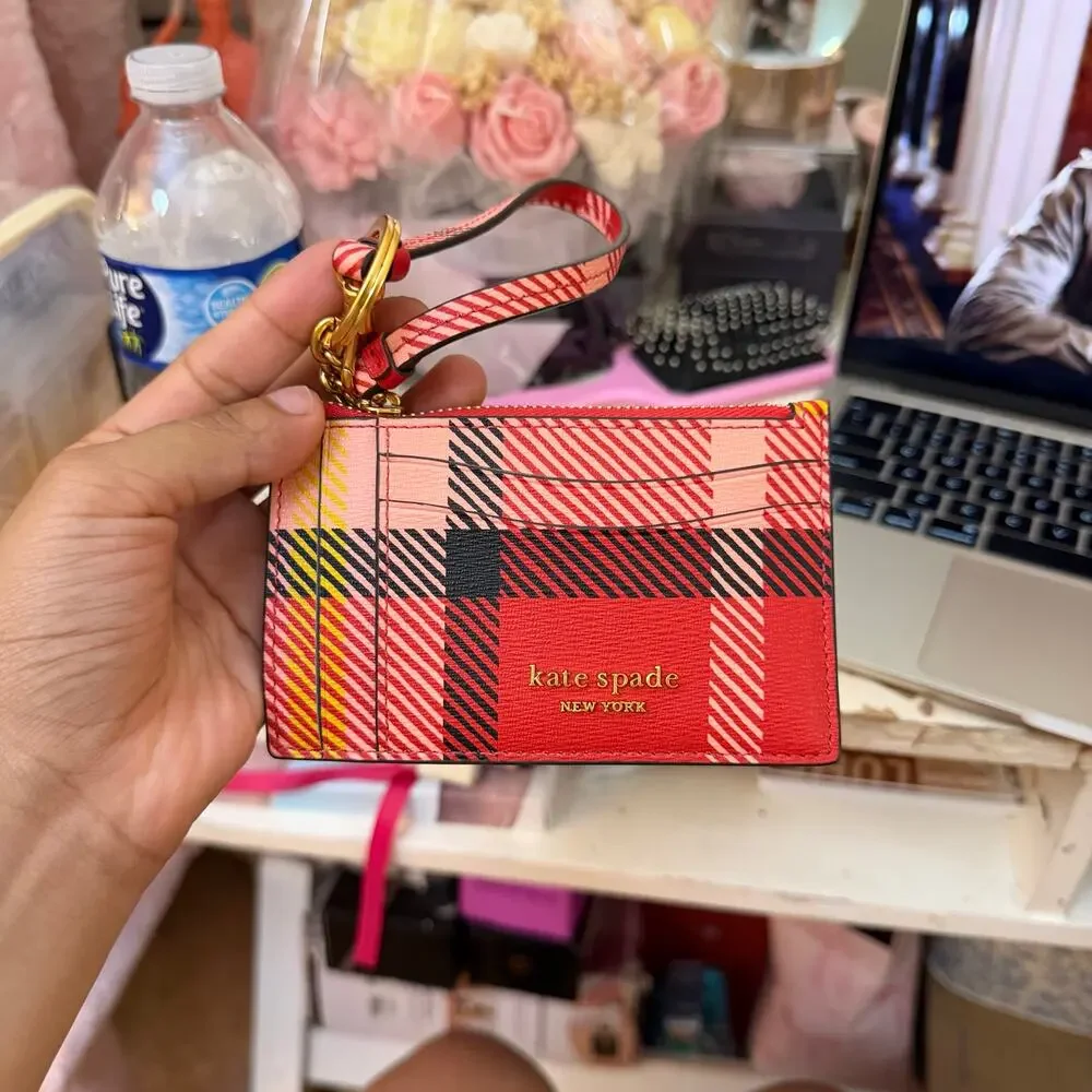 Kate Spade New York Morgan Museum Plaid Card Case Wristlet New With Tags